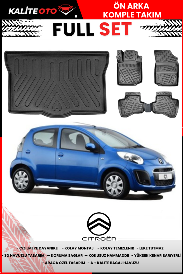 Citroen C1 2005-2014 3D Bagaj Havuzu+3D Araca Özel Paspas Takımı