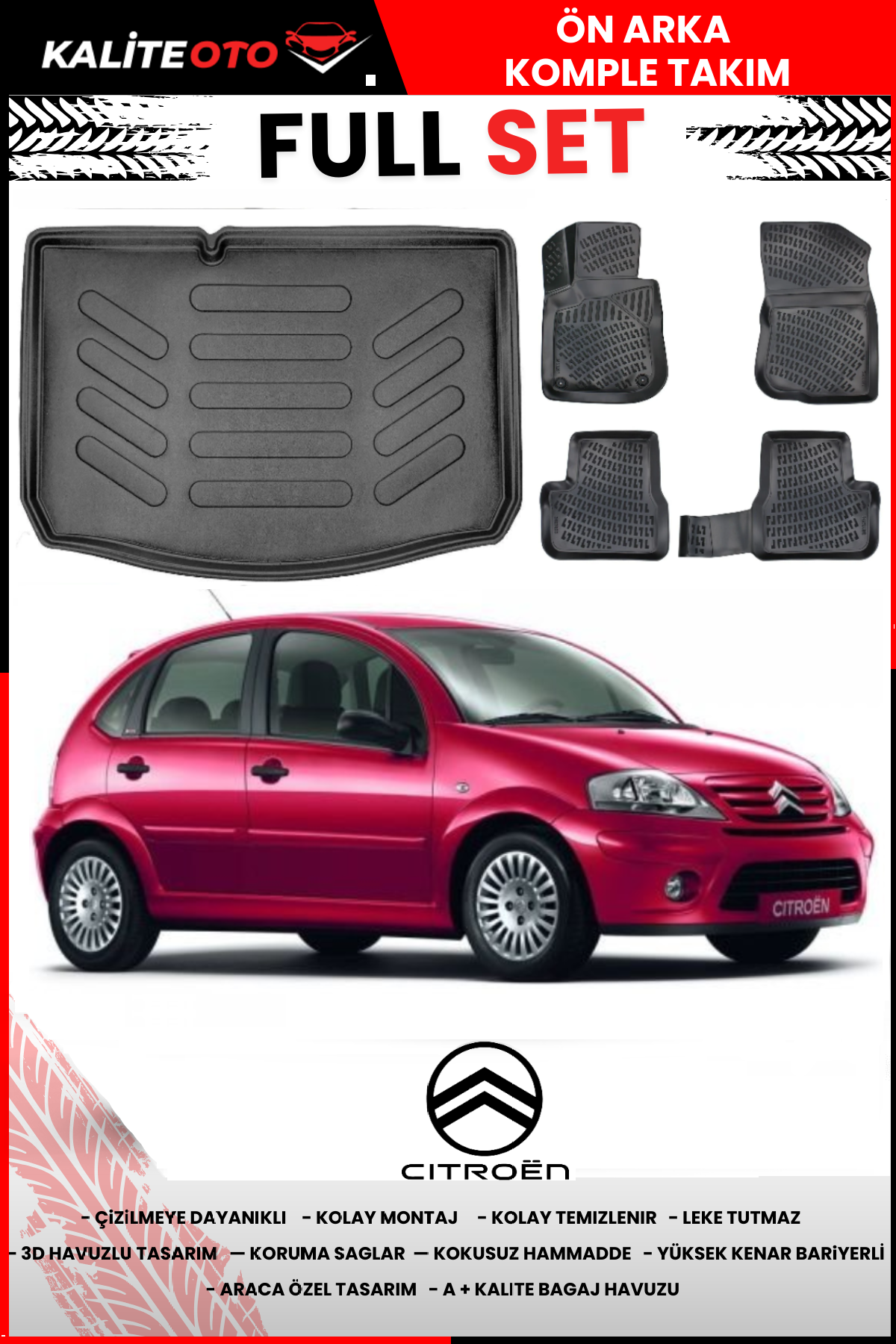 Citroen C3 2003-2009 3D Bagaj Havuzu+3D Araca Özel Paspas Takımı