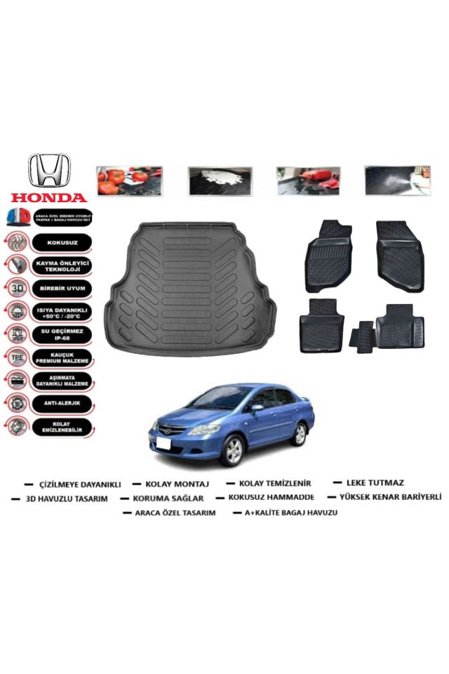 Honda City 2002 Model Bagaj Havuzu Araca Özel Paspas Takımı Prrox