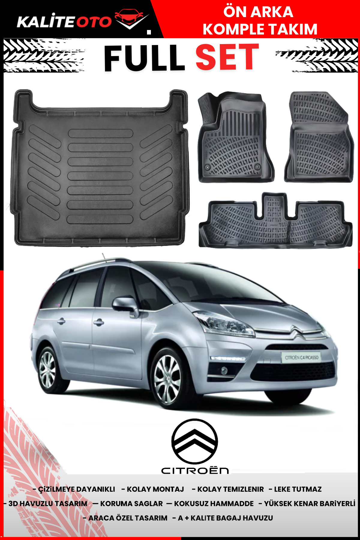 C4 Grand Picasso 2006-2013 3D Bagaj Havuzu+3D Araca Özel Paspas Takımı