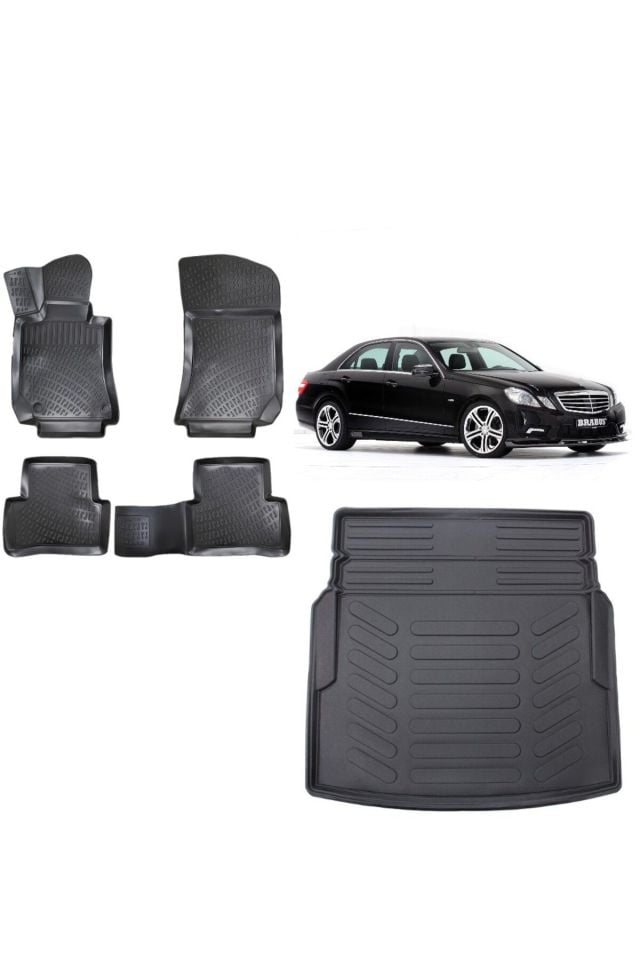 Mercedes E Serisi W212 2013 Model Rampalı 3D Bagaj Havuzu+3D Havuzlu Araca Özel Paspas Takımı
