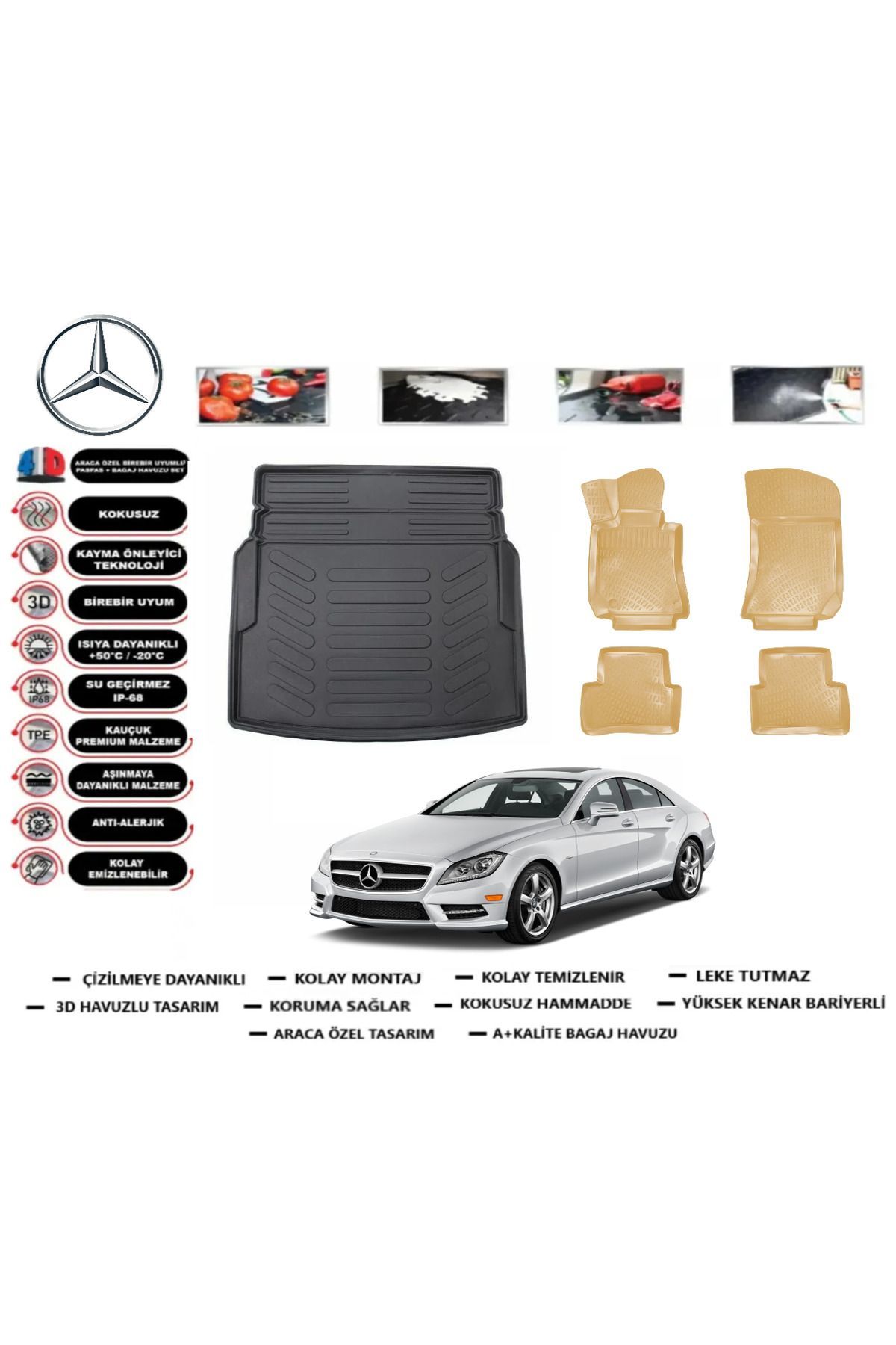 Mercedes CLS C218 2017 Model Bagaj Havuzu+Araca Özel Bej Paspas Takımı Flex