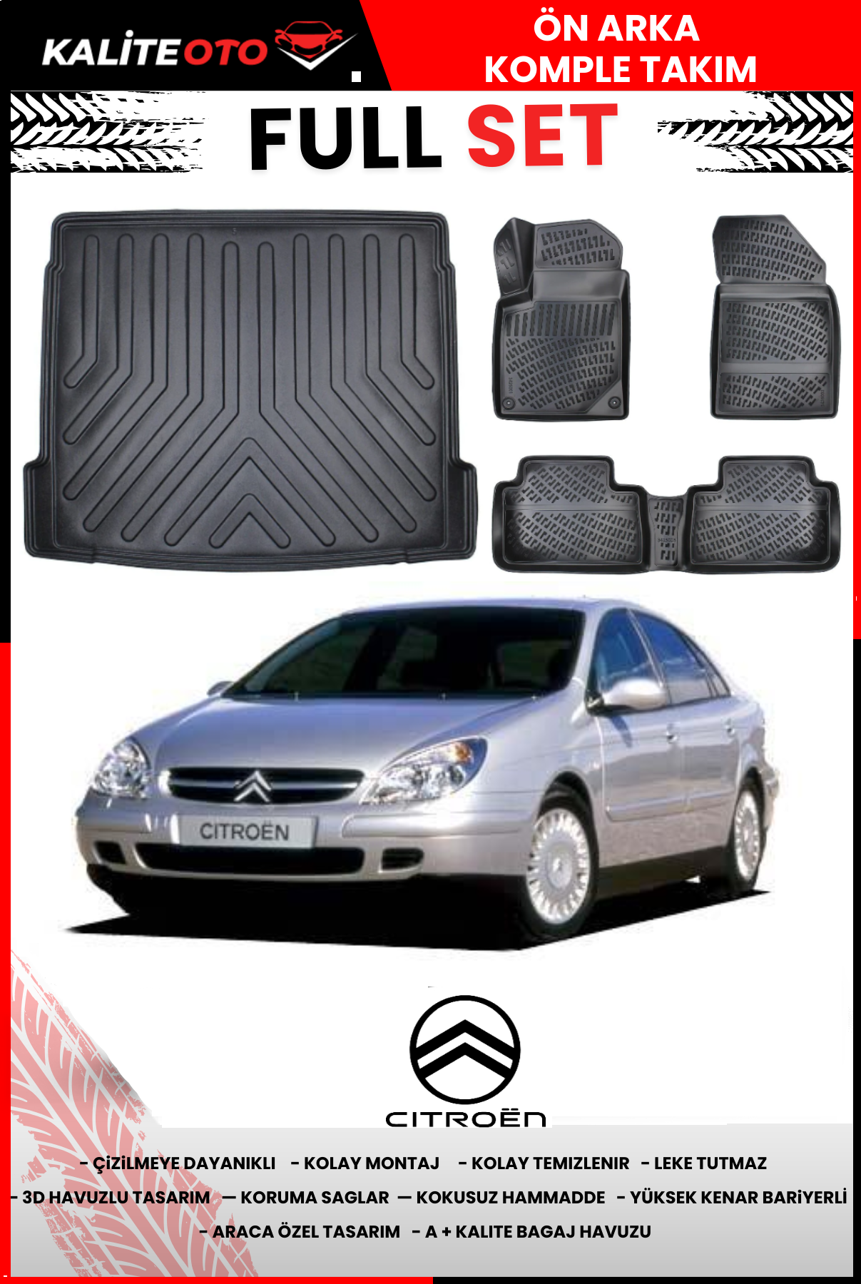 Citroen C5 2001-2007 3D Bagaj Havuzu+3D Araca Özel Paspas Takımı