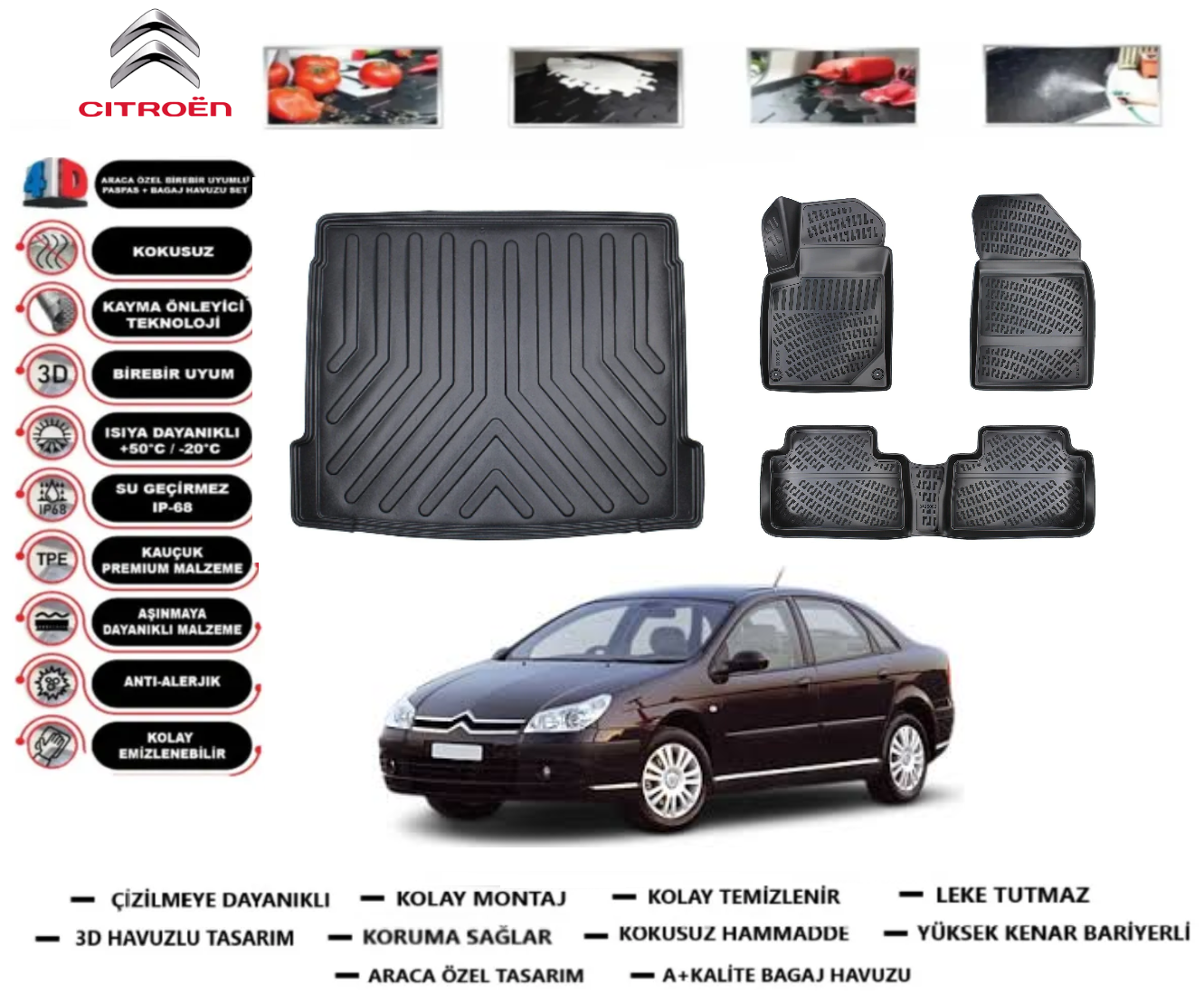Citroen C5 2001-2007 3D Bagaj Havuzu+3D Araca Özel Paspas Takımı
