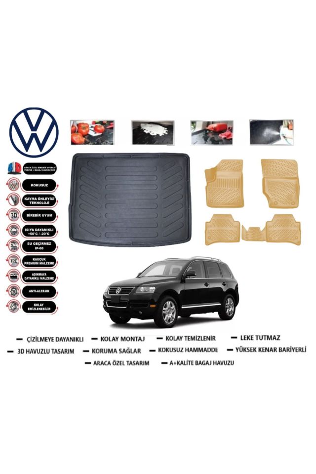 Volkswagen Touareg  2007 Model Bagaj Havuzu+Araca Özel Bej Paspas Takımı Flex