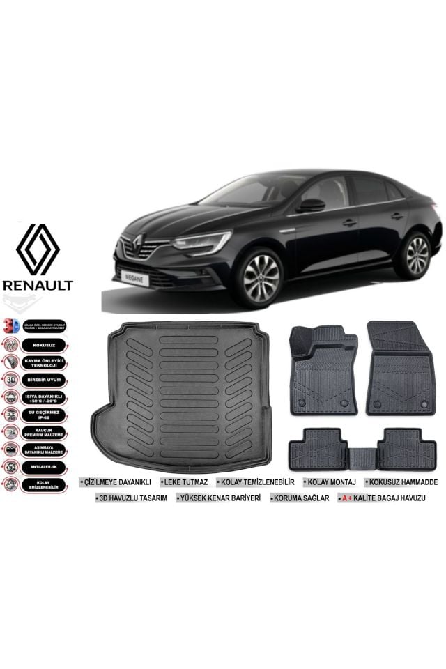 Renault Megane 4 2016 Model Sol Kulak Bagaj Havuzu Araca Özel Siyah Havuzlu Paspas Takımı Sett