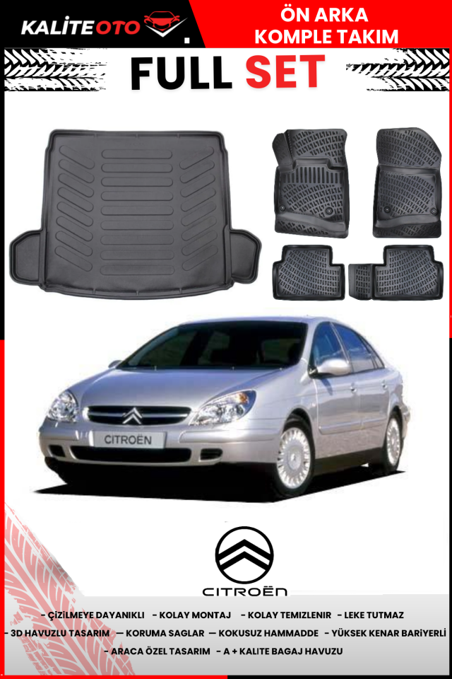Citroen C5 2007 Sonrası 3D Bagaj Havuzu+3D Araca Özel Paspas Takımı