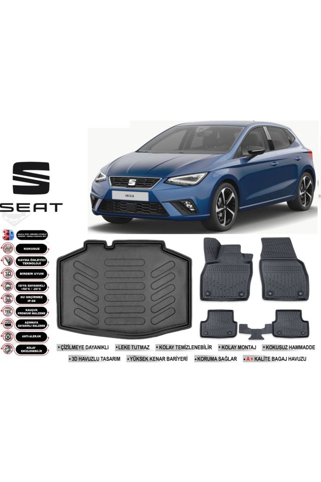 Seat Ibıza 2019 Model Bagaj Havuzu Araca Özel Siyah Havuzlu Paspas Takımı Sett
