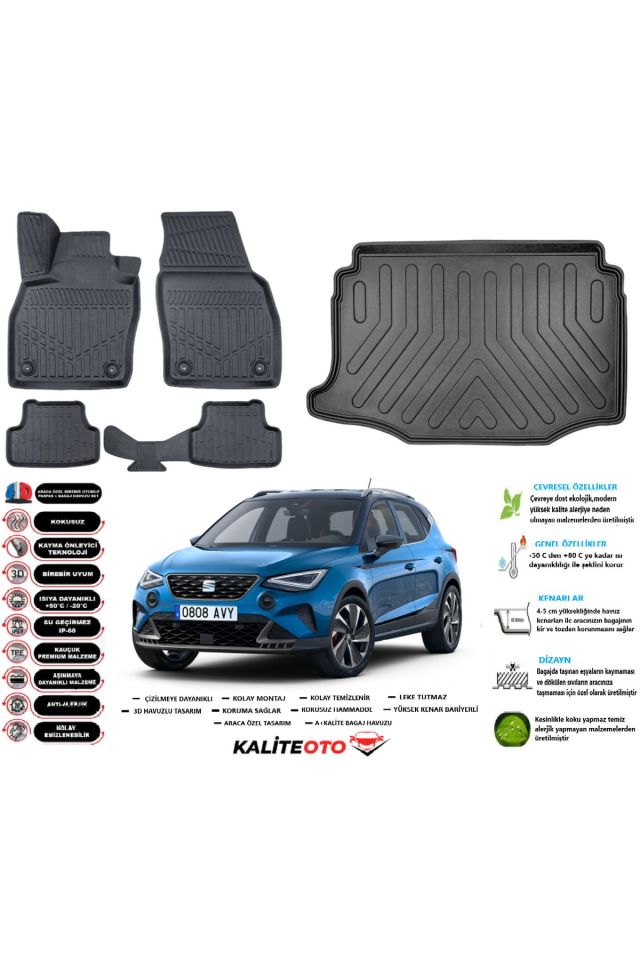Seat Arona 2018 Model Alt Esnek Bagaj Havuzu Araca Özel Siyah Paspas Takımı
