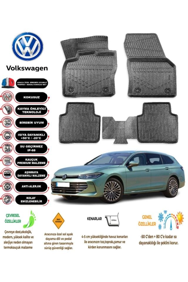 Volkswagen Passat B9 2024 Model 4D Araca Özel Havuzlu Paspas Takımı