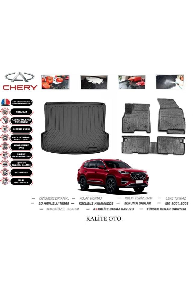 Chery Tiggo 8 Pro 2024 Model 3D Bagaj Havuzu+4D Havuzlu Paspas Setii