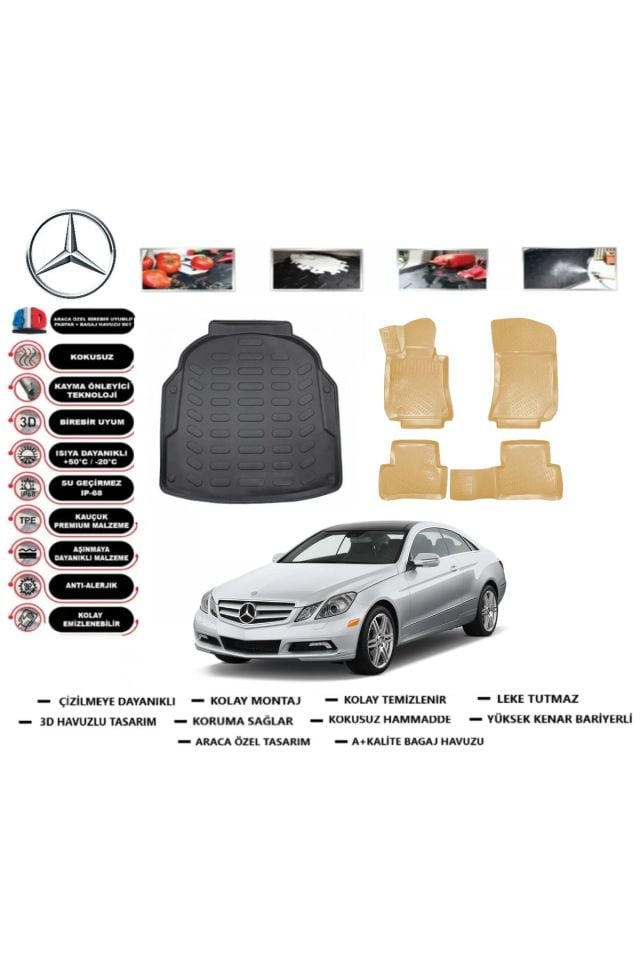 Mercedes E Serisi W212 2012 Model Plastik Setli Bagaj Havuzu+Araca Özel Bej Paspas Takımı Flex