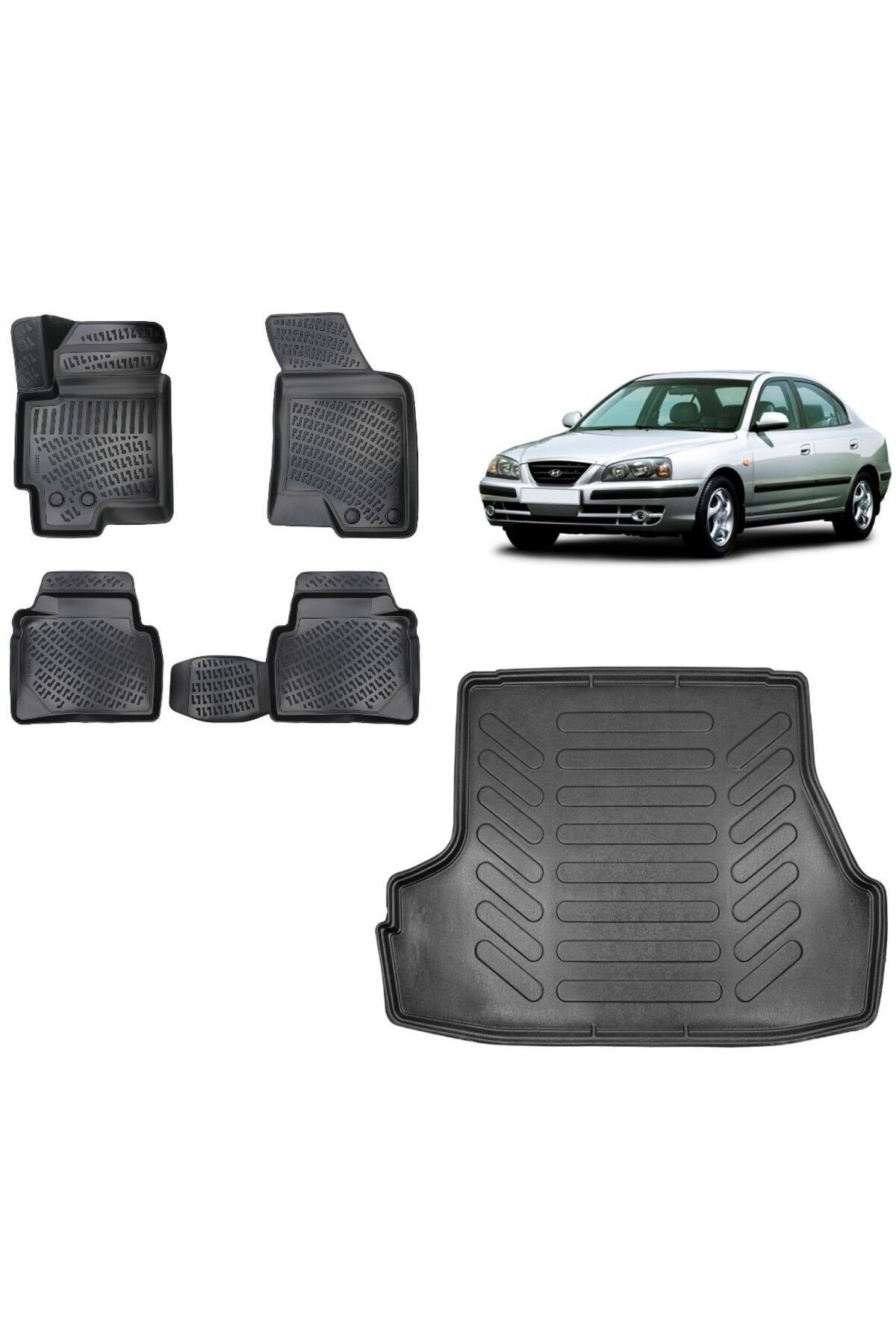Hyundai Elantra 2001 Model 3D Bagaj Havuzu+3D Havuzlu Araca Özel Paspas Takımı