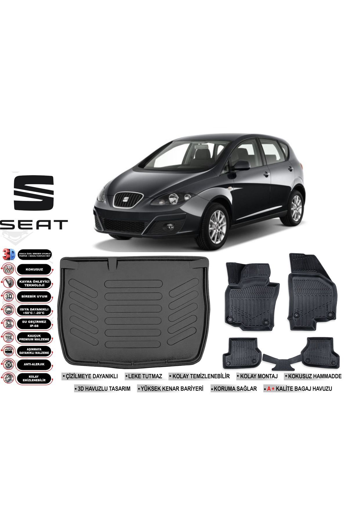 Seat Altea 2015 Model Bagaj Havuzu Araca Özel Siyah Havuzlu Paspas Takımı Sett
