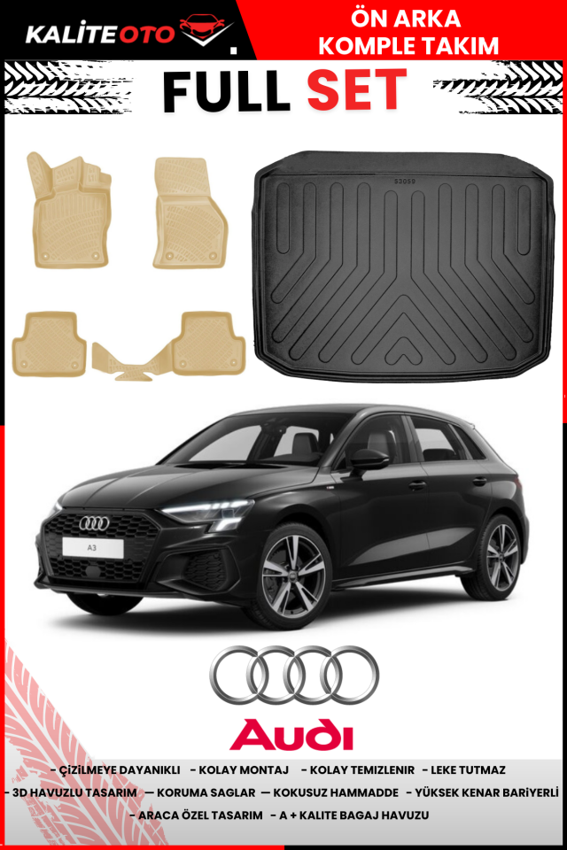 Audi A3 Hatchback 2020 Sonrası Bagaj Havuzu Araca Özel Bej Paspas Takımı