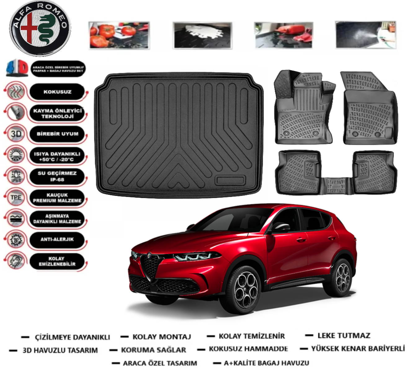 Alfa Romeo Tonale 2023 Sonrası 3D Bagaj Havuzu+3D Araca Özel Paspas Takımı
