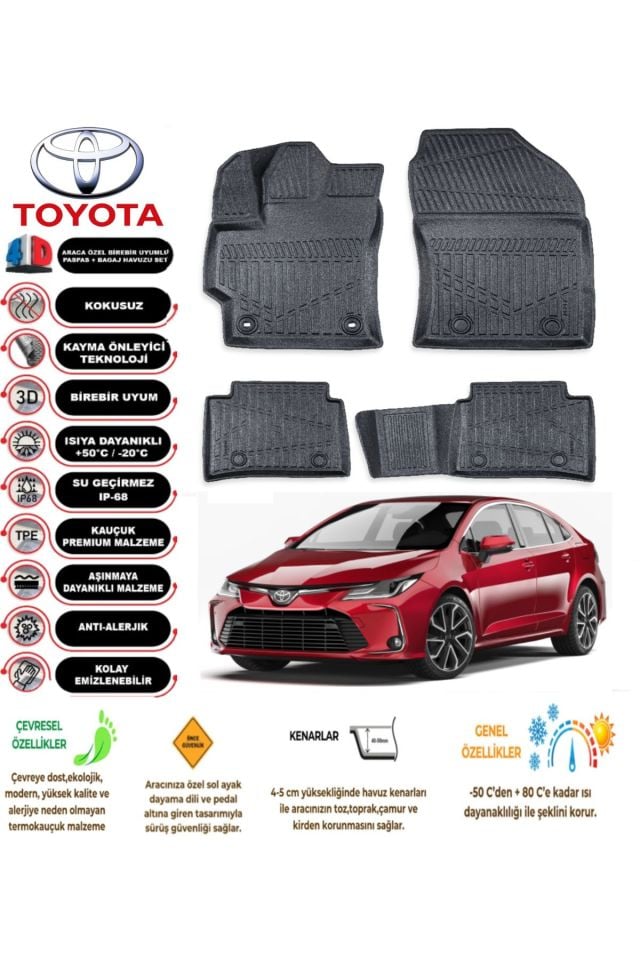 Toyota Corolla 2021 Model 4D Araca Özel Havuzlu Paspas Takımı