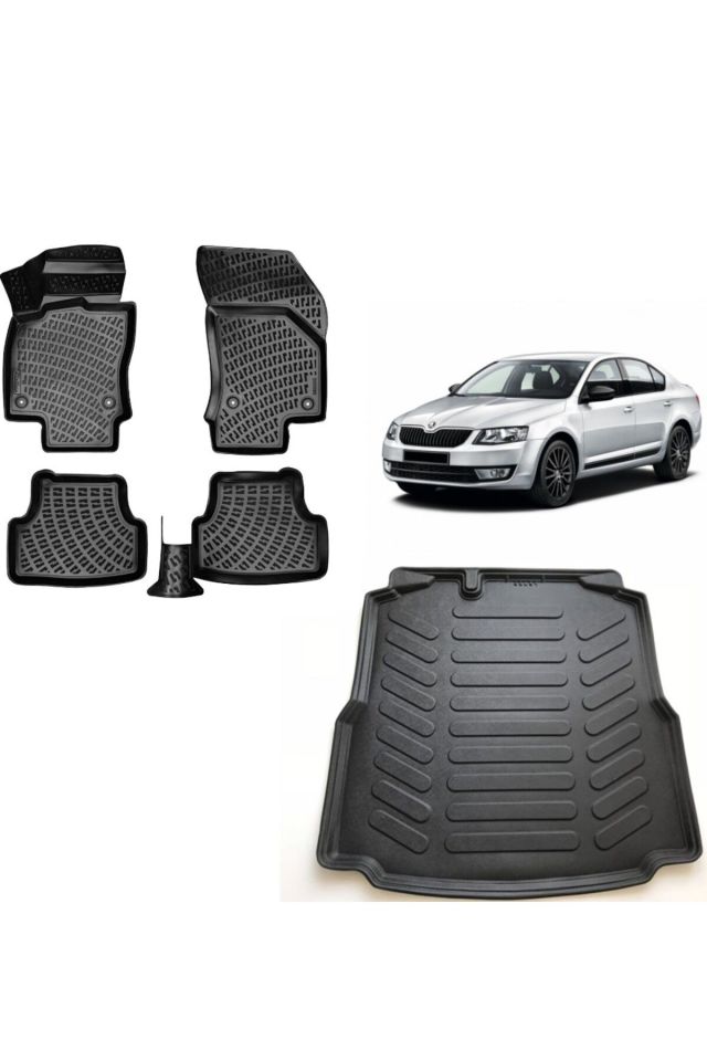 Skoda Octavia 2018 Model 3D Bagaj Havuzu+3D Havuzlu Araca Özel Paspas Takımı
