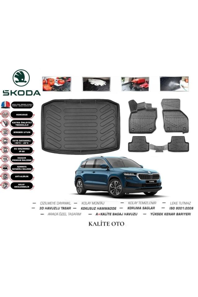 Skoda Karoq 2020 Model 3D Bagaj Havuzu+4D Havuzlu Paspas Setii