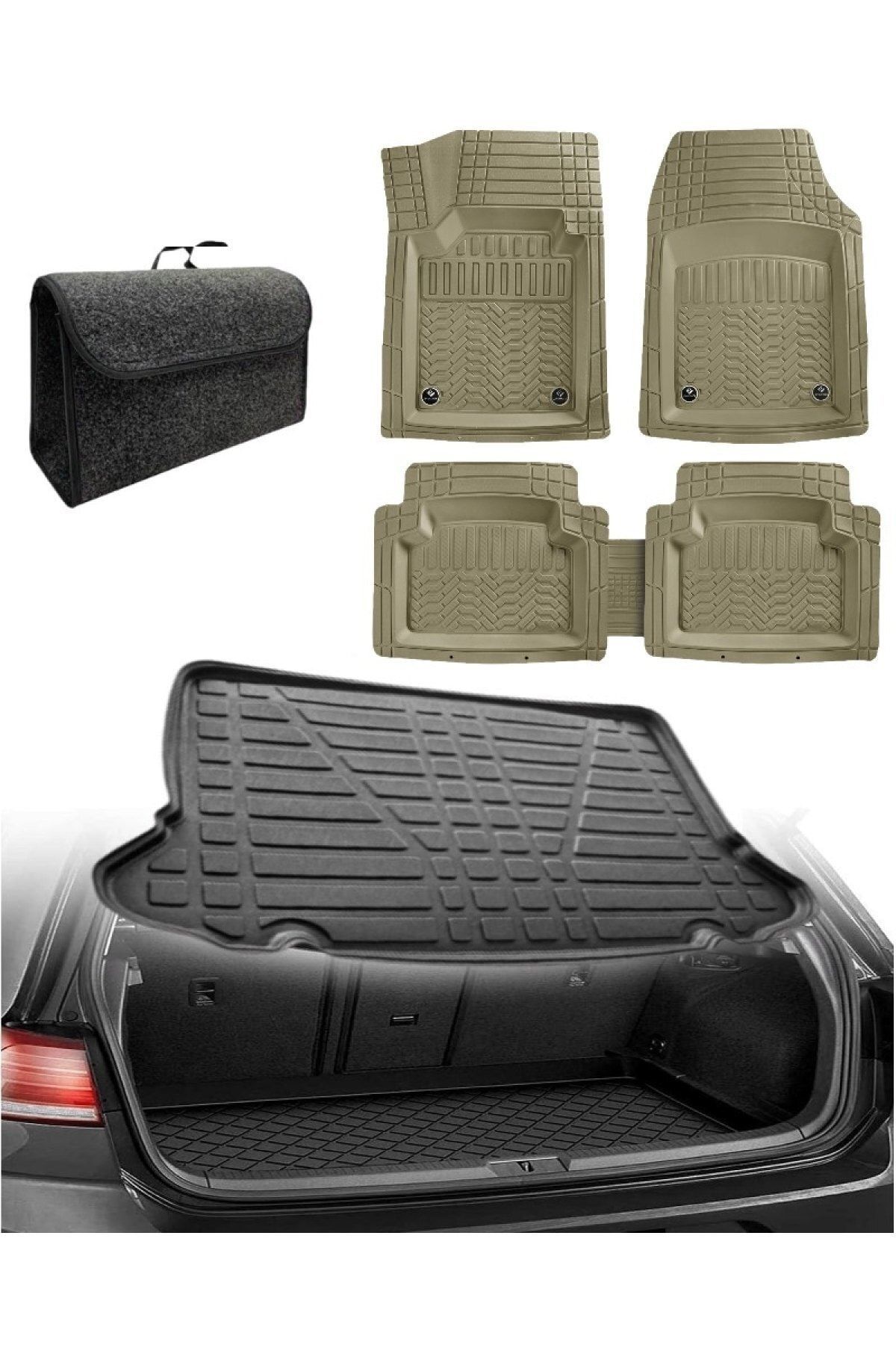 Honda City 2002-2008 Uyumlu Kokusuz 3d Bagaj Havuzu+3d Maximum Bej Havuzlu Paspas