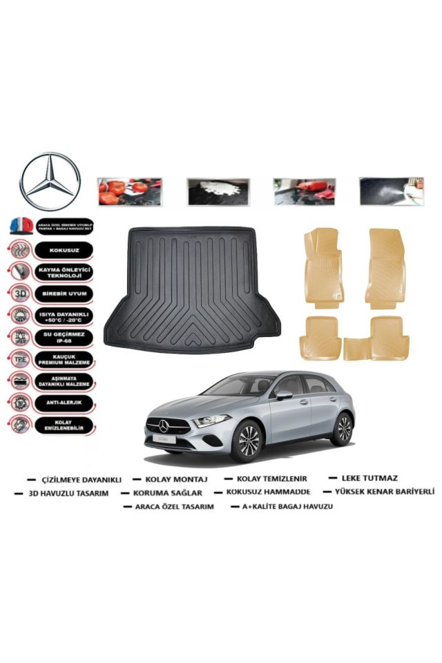 Mercedes A Serisi W177 SEDAN Kulaklı 2020 Model Bagaj Havuzu+Araca Özel Bej Paspas Takımı Flex