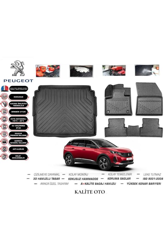 Peugeot 3008 2018 Model 3D Bagaj Havuzu+4D Havuzlu Paspas Setii