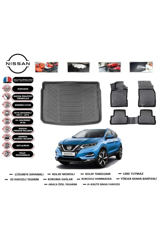 Nissan Qashqai  Tekna 2020 Model Bagaj Havuzu Araca Özel Paspas Takımı Prrox