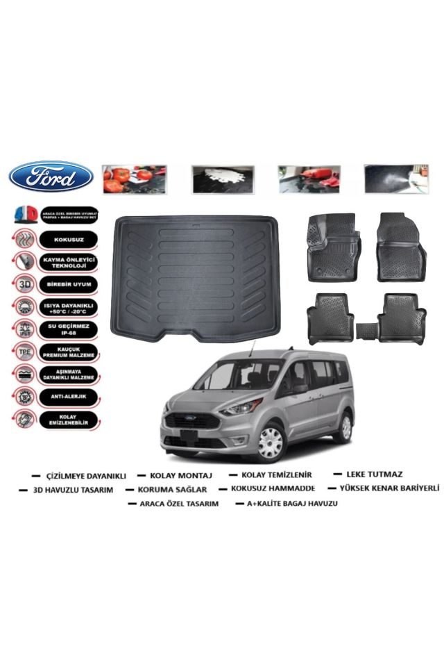 Ford Tourneo Connect  2022 Model Bagaj Havuzu Araca Özel Paspas Takımı Prrox
