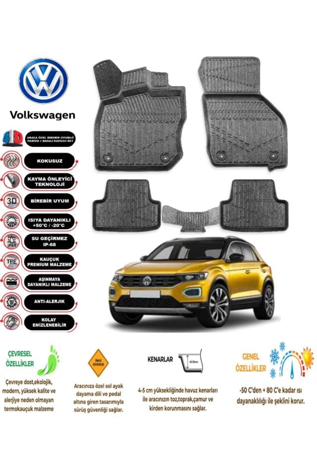 Volkswagen T-Roc 2018 Model 4D Araca Özel Havuzlu Paspas Takımı