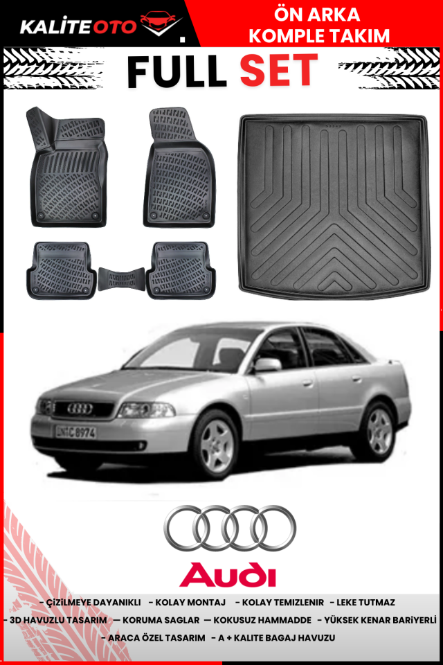 Audi A4 2001-2008 3D Bagaj Havuzu+3D Araca Özel Paspas Takımı