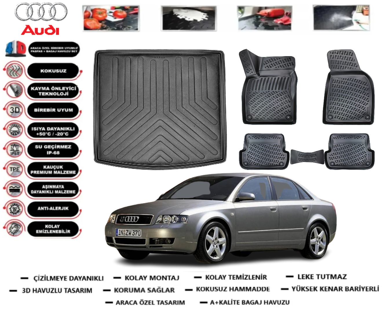 Audi A4 2001-2008 3D Bagaj Havuzu+3D Araca Özel Paspas Takımı