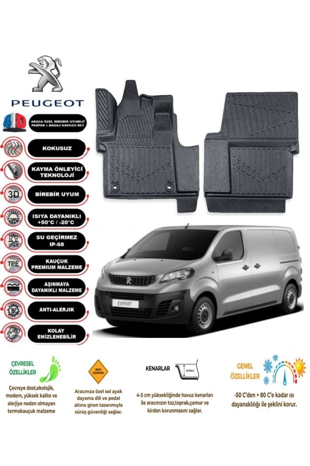 Peugeot Expert Panelvan 2023 Model 4D Araca Özel Havuzlu Paspas Takımı