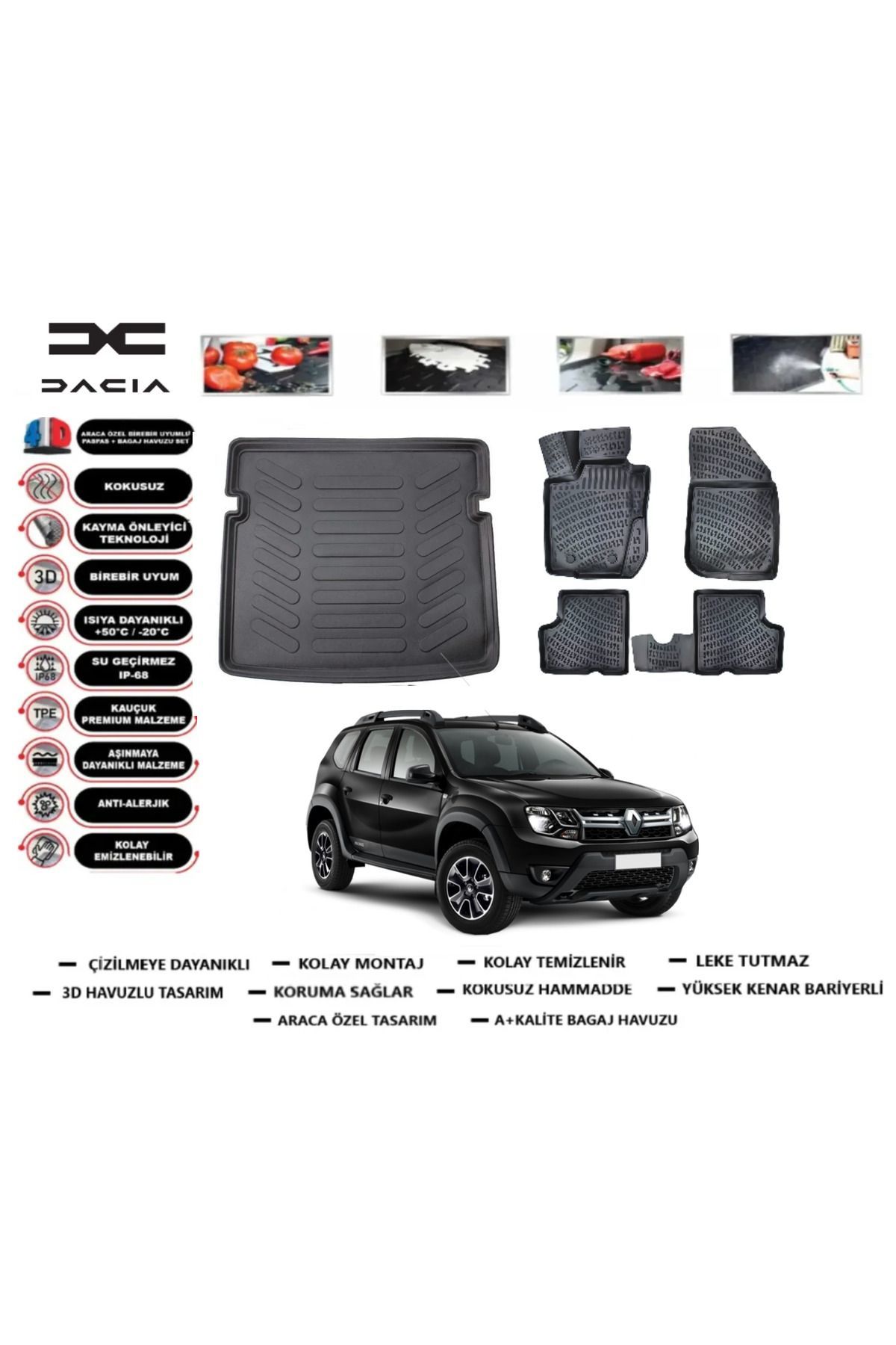 Dacia Duster 4 WD (4x4) 2016 Model Bagaj Havuzu Araca Özel Paspas Takımı Prrox