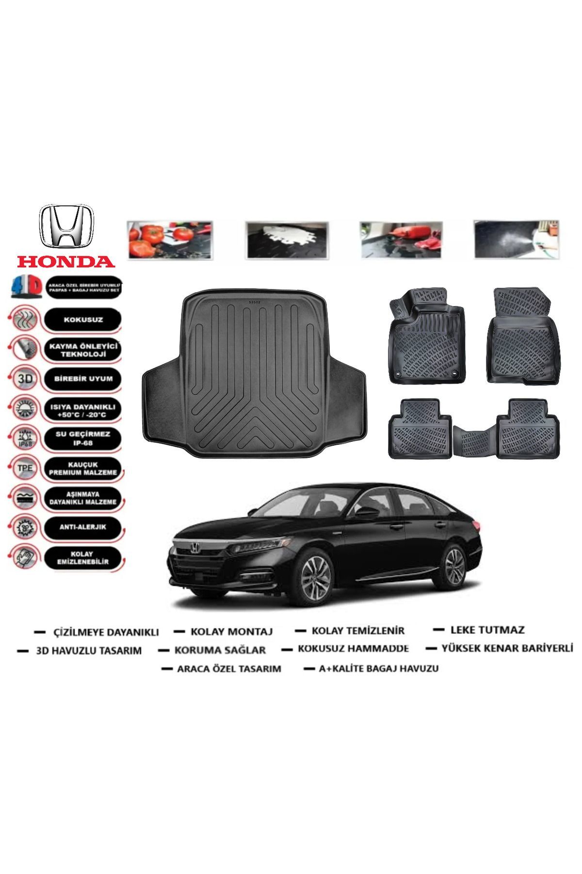 Honda Accord 2022 Model Bagaj Havuzu Araca Özel Paspas Takımı Prrox