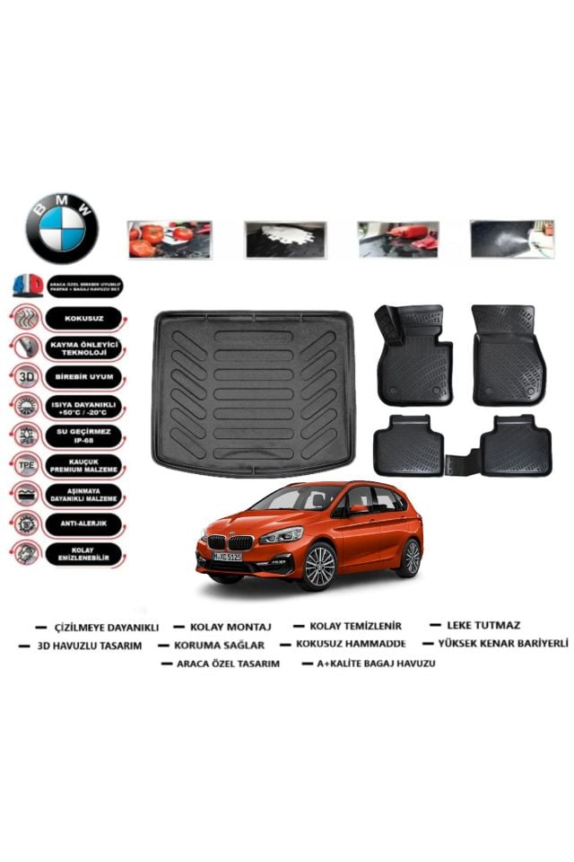 Bmw 2 serisi Active Tourer 2015 Model Bagaj Havuzu Araca Özel Paspas Takımı Prrox