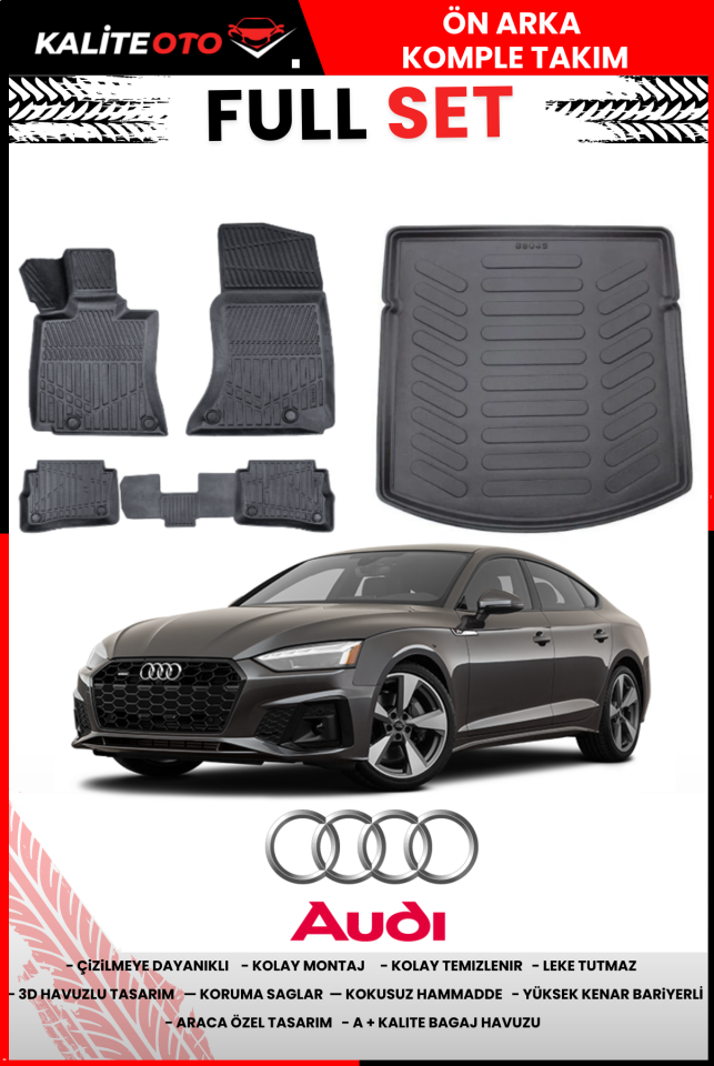 Audi A5 2015 Sonrası 3D Bagaj Havuzu+3D Araca Özel Paspas Takımı