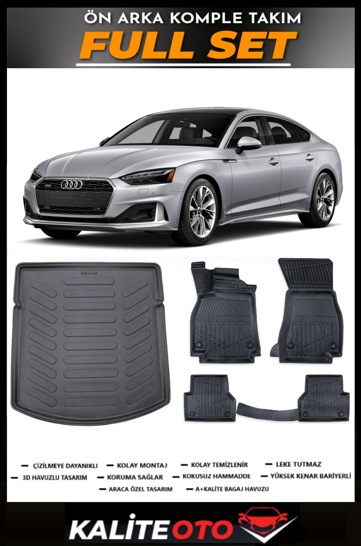 Audi A5 2015 Sonrası 3D Bagaj Havuzu+3D Araca Özel Paspas Takımı