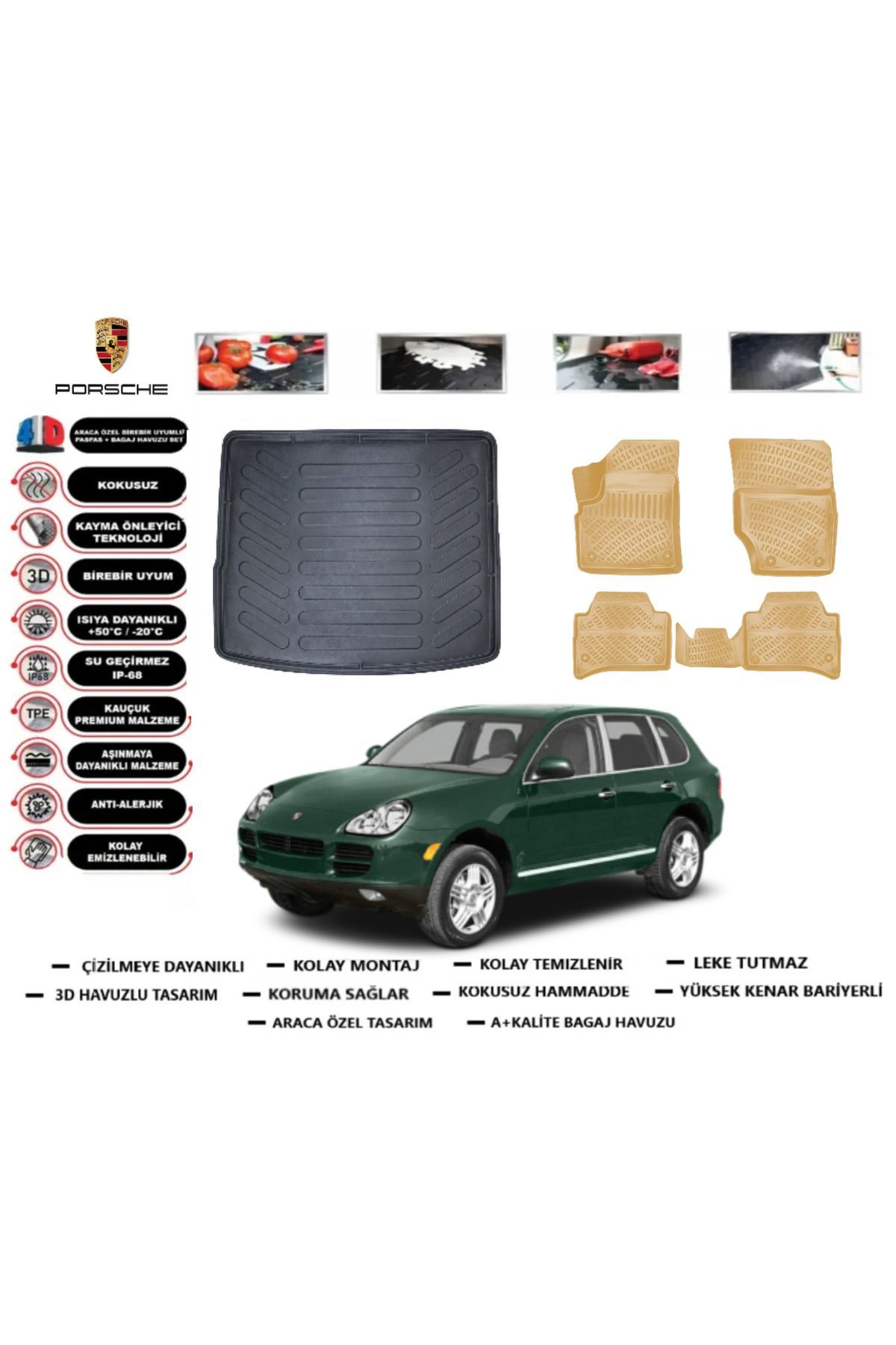 Porsche Cayenne 2010 Model Bagaj Havuzu(paspası)+Araca Özel Bej Paspas Takımı Flex