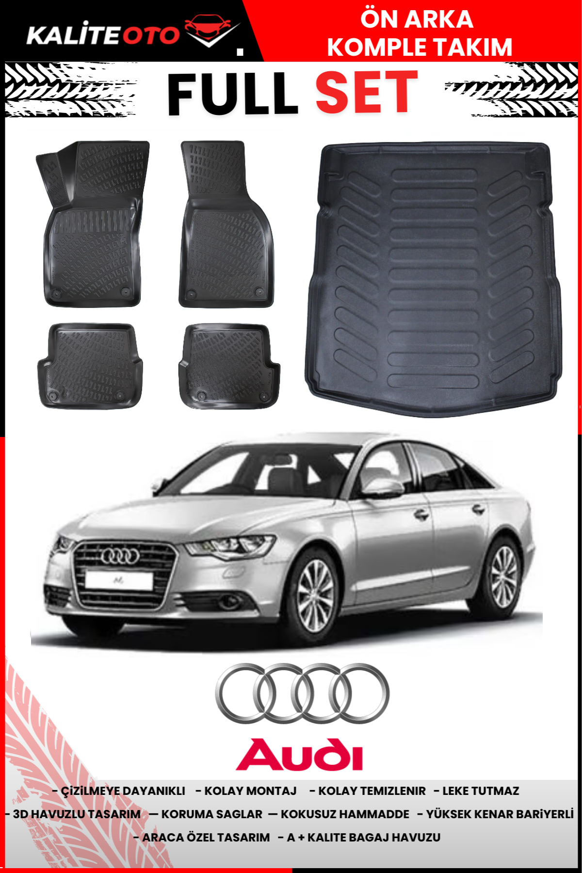 Audi A6 2004-2011 3D Bagaj Havuzu+3D Araca Özel Paspas Takımı