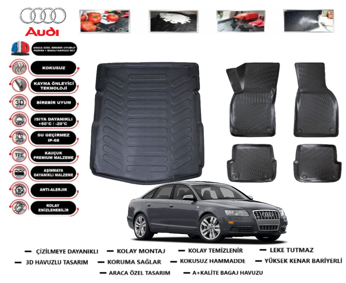 Audi A6 2004-2011 3D Bagaj Havuzu+3D Araca Özel Paspas Takımı