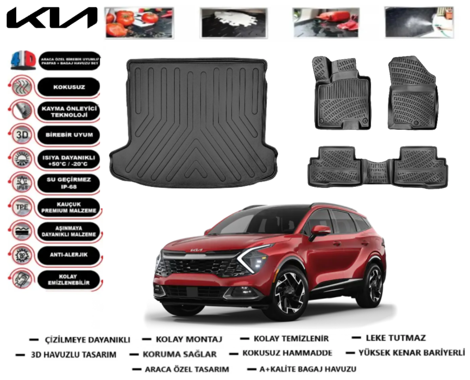 Kia Sportage 2021 Sonrası 3D Bagaj Havuzu+3D Araca Özel Paspas Takımı