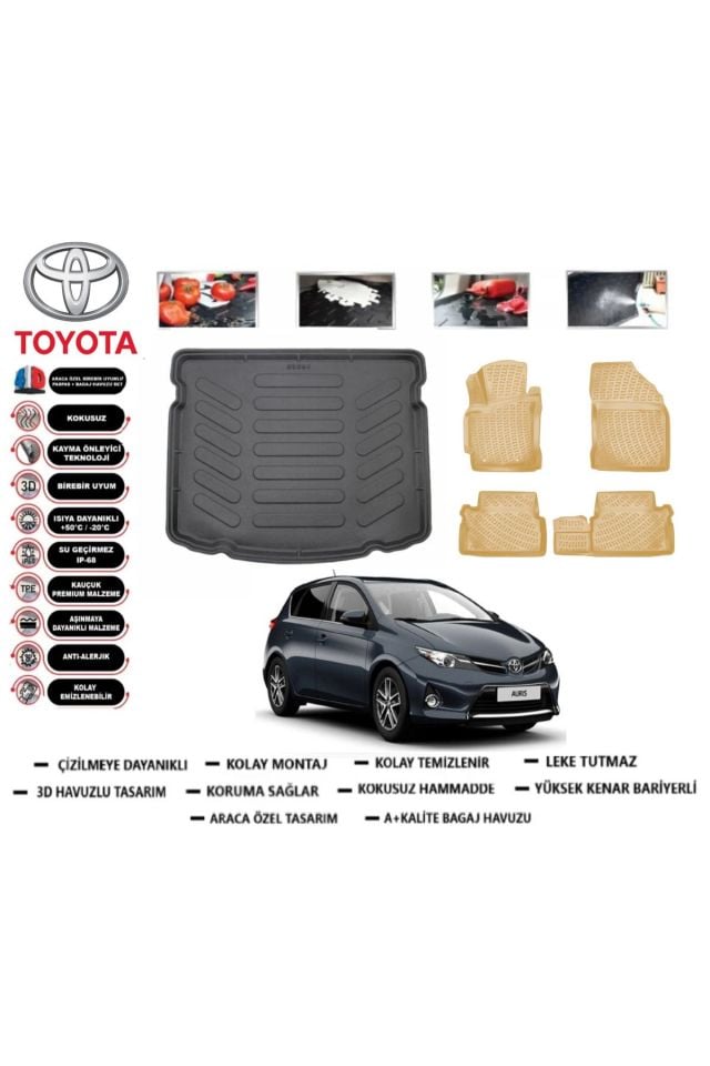 Toyota Auris 2016 Model Bagaj Havuzu(paspası)+Araca Özel Bej Paspas Takımı Flex