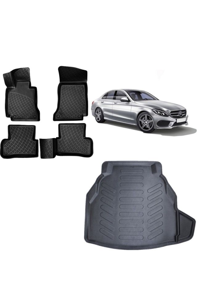 Mercedes C Serisi W205 2021 Model Plastik 3D Bagaj Havuzu+3D Havuzlu Araca Özel Paspas Takımı