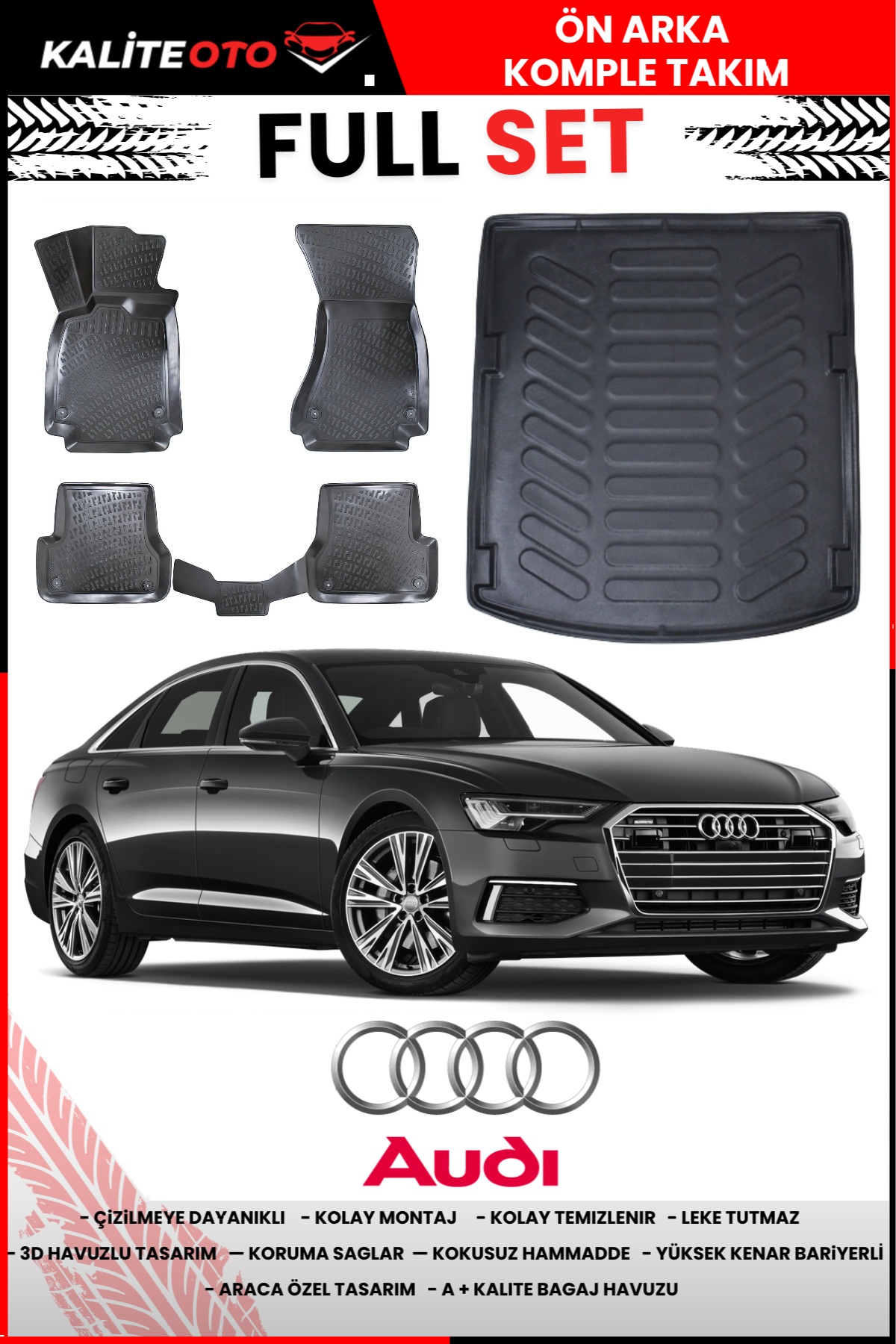 Audi A6 2011-2018 3D Bagaj Havuzu+3D Araca Özel Paspas Takımı