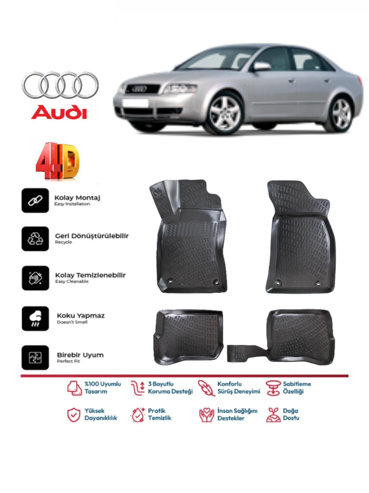 Audi A4 1995-2001 4.5D Plus Havuzlu Siyah Paspas Takımı Yumuşak