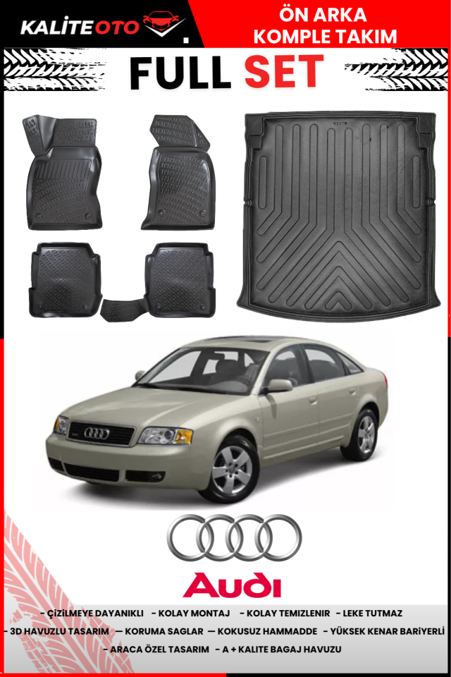 Audi A6 1997-2004 3D Bagaj Havuzu+3D Araca Özel Paspas Takımı
