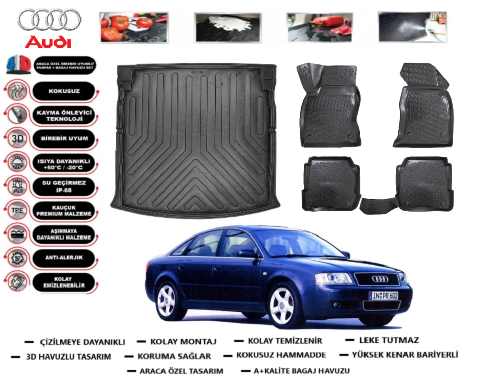 Audi A6 1997-2004 3D Bagaj Havuzu+3D Araca Özel Paspas Takımı