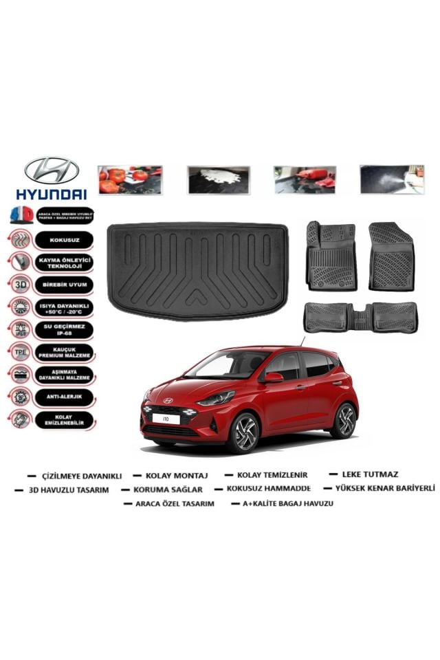 Hyundai i10 2022 Model Bagaj Havuzu Araca Özel Paspas Takımı Prrox