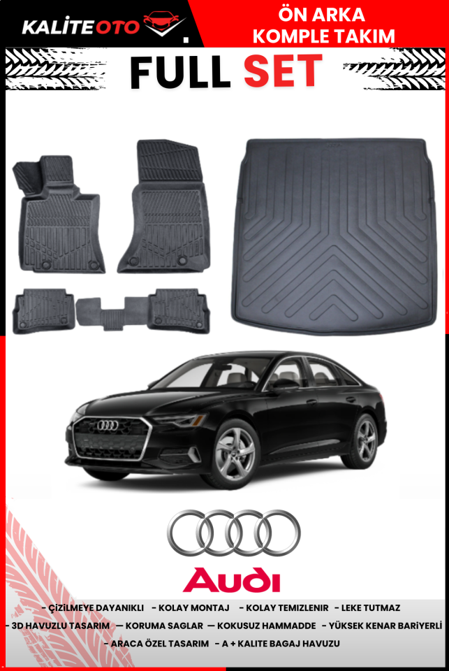 Audi A6 2018 Sonrası 3D Bagaj Havuzu+3D Araca Özel Paspas Takımı