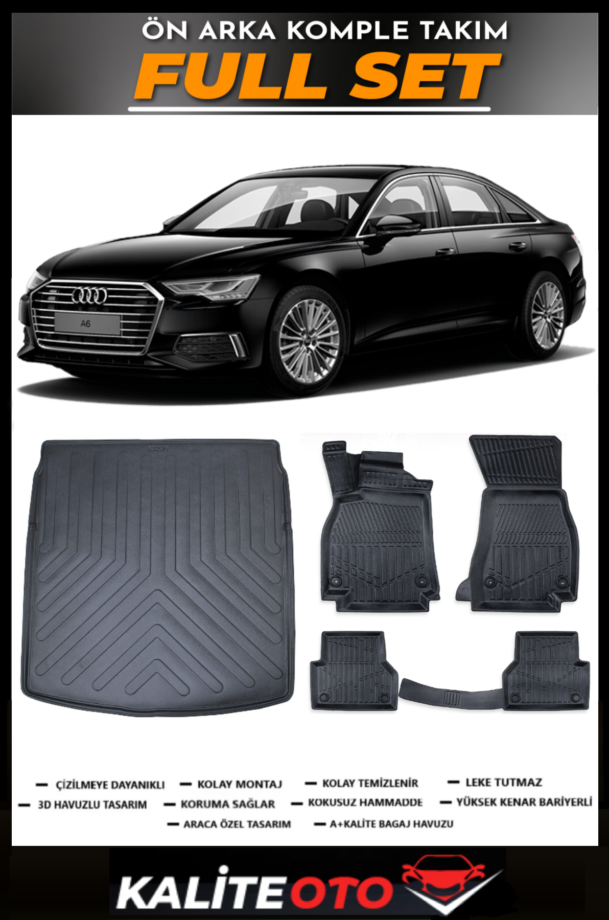 Audi A6 2018 Sonrası 3D Bagaj Havuzu+3D Araca Özel Paspas Takımı